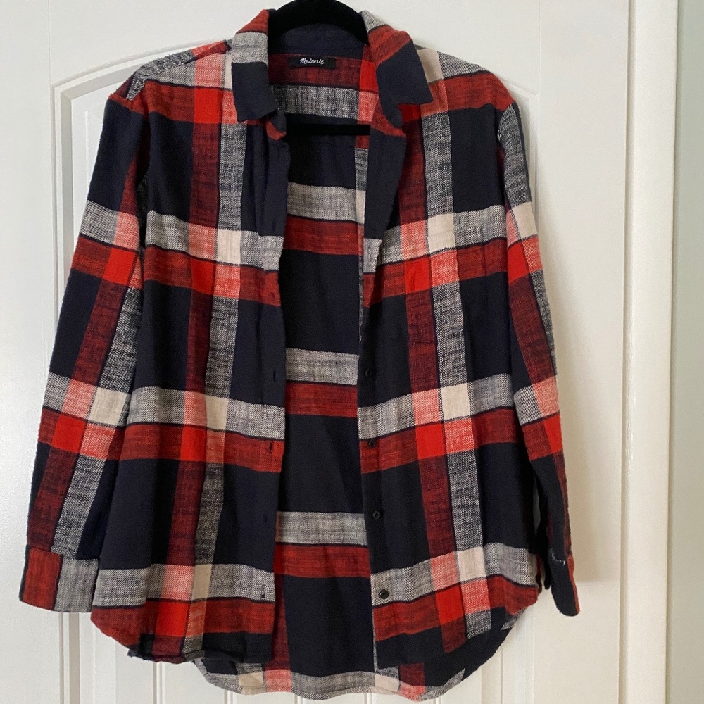 Madewell woven flannel button top size small